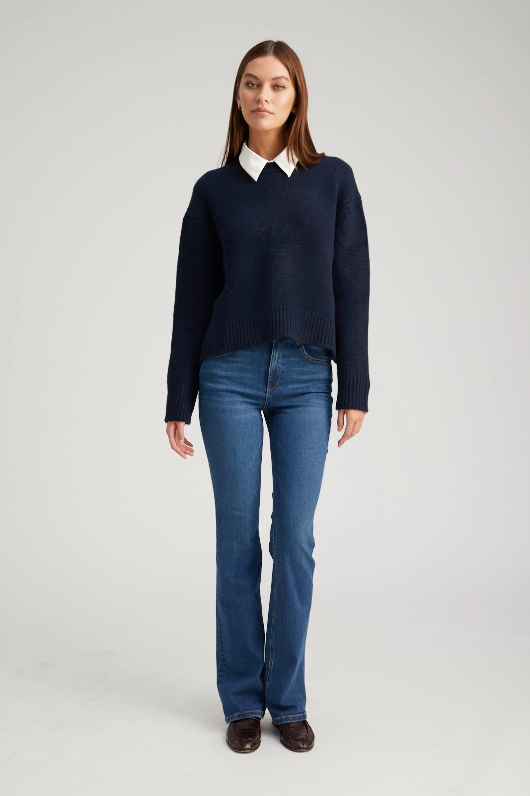 Gabrielle Micro Flare Denim Minimalist Detailing BrushedInnerSurface