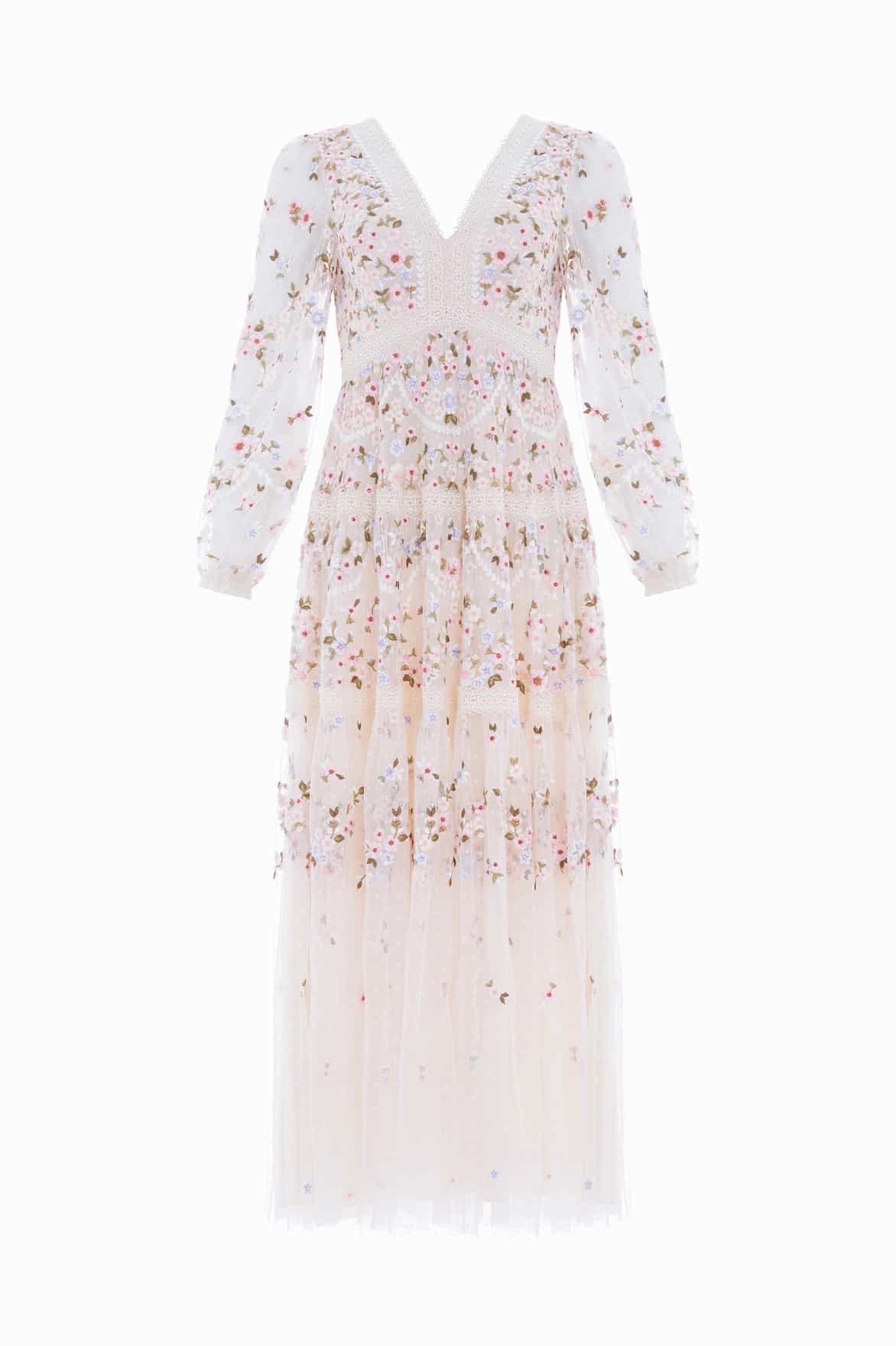 Minimal Curve Garland Ribbon Ankle Gown