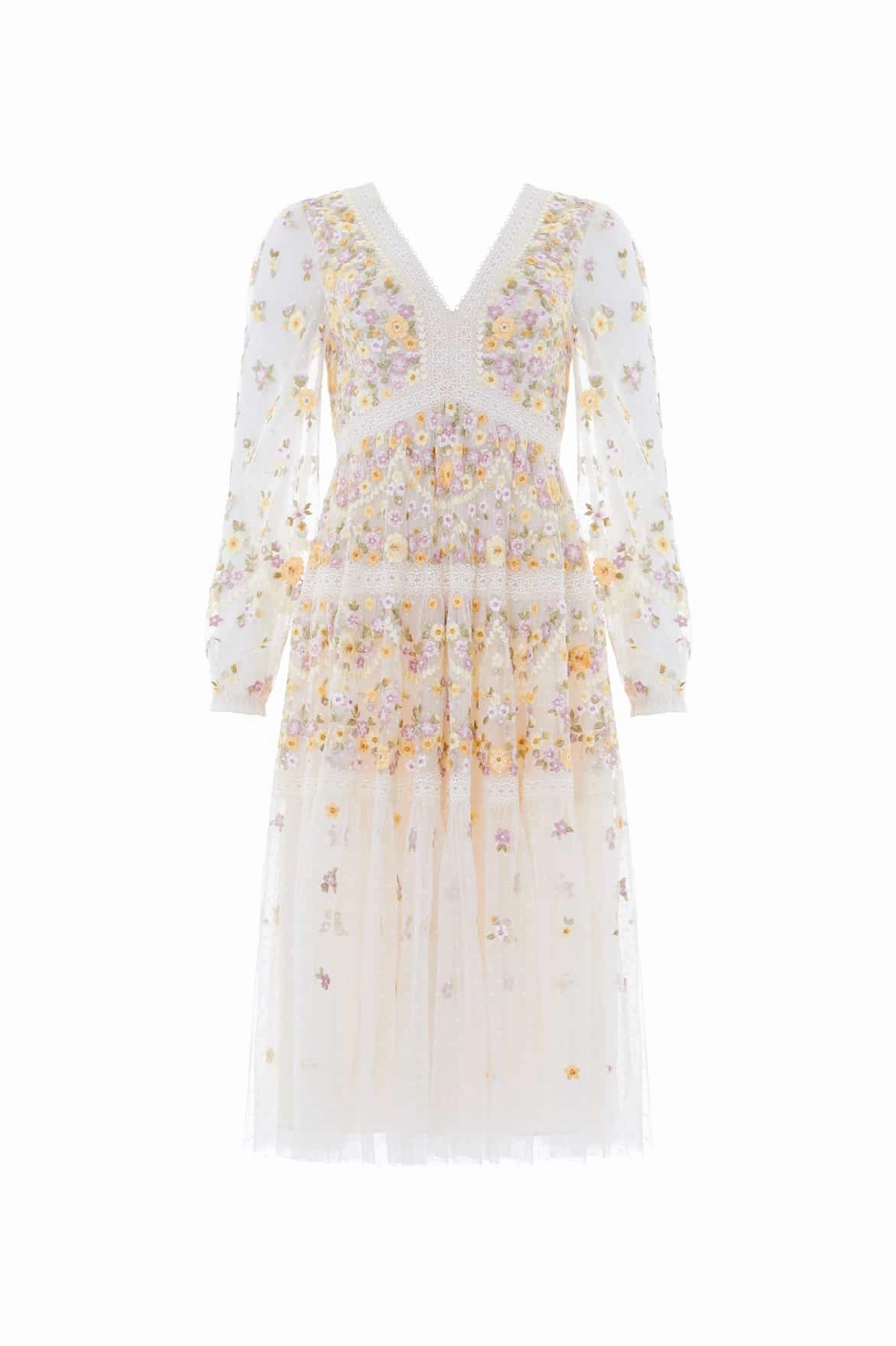 Garland Ribbon Midaxi Dress Straight-Cut