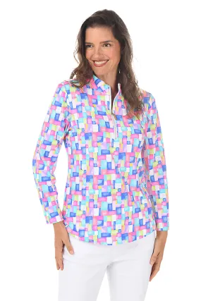 Colorful Cubes Cooling UPF50  Mock Neck Top Convertible Design