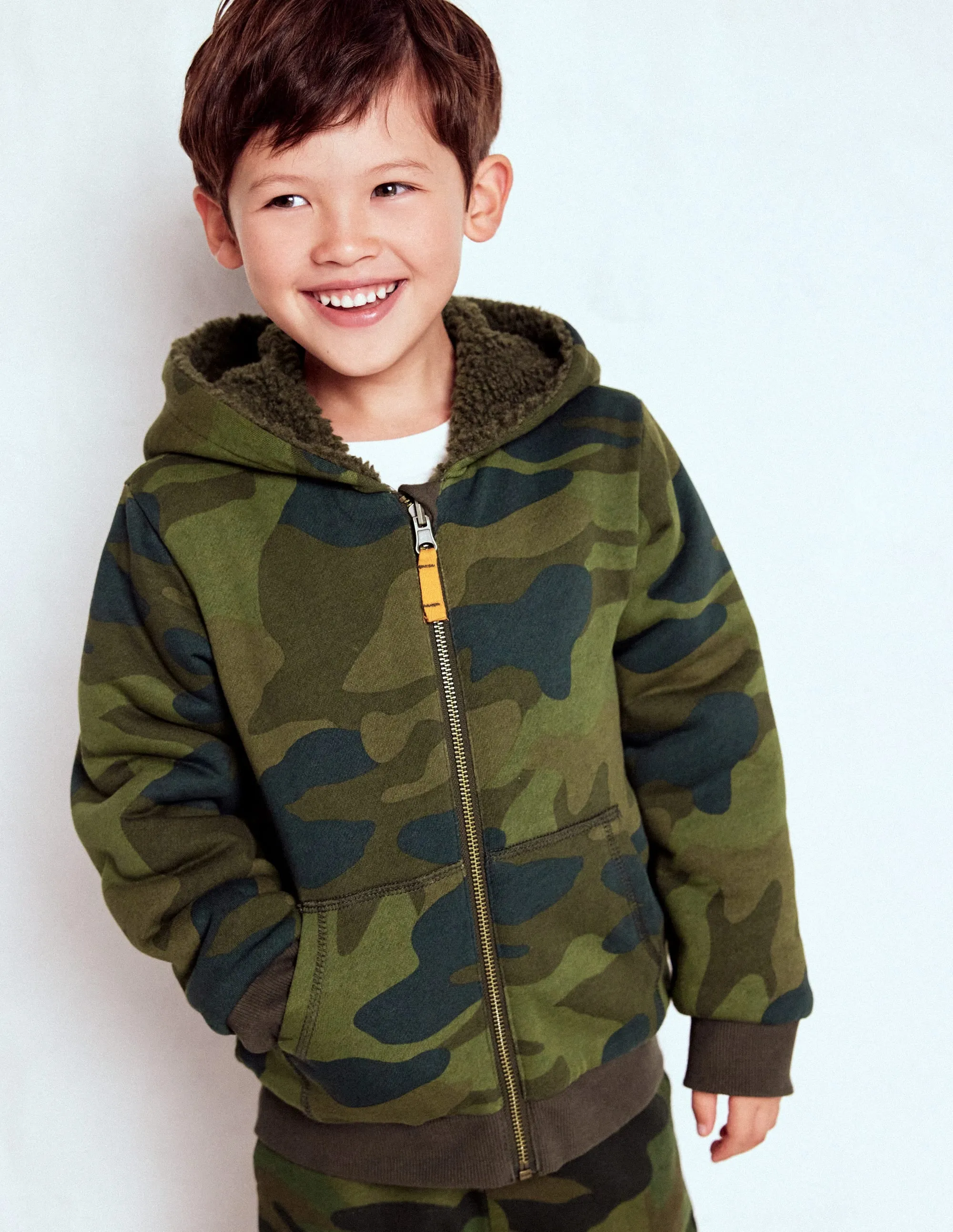 Wool Sweater Reversible Borg Hoodie-Camo