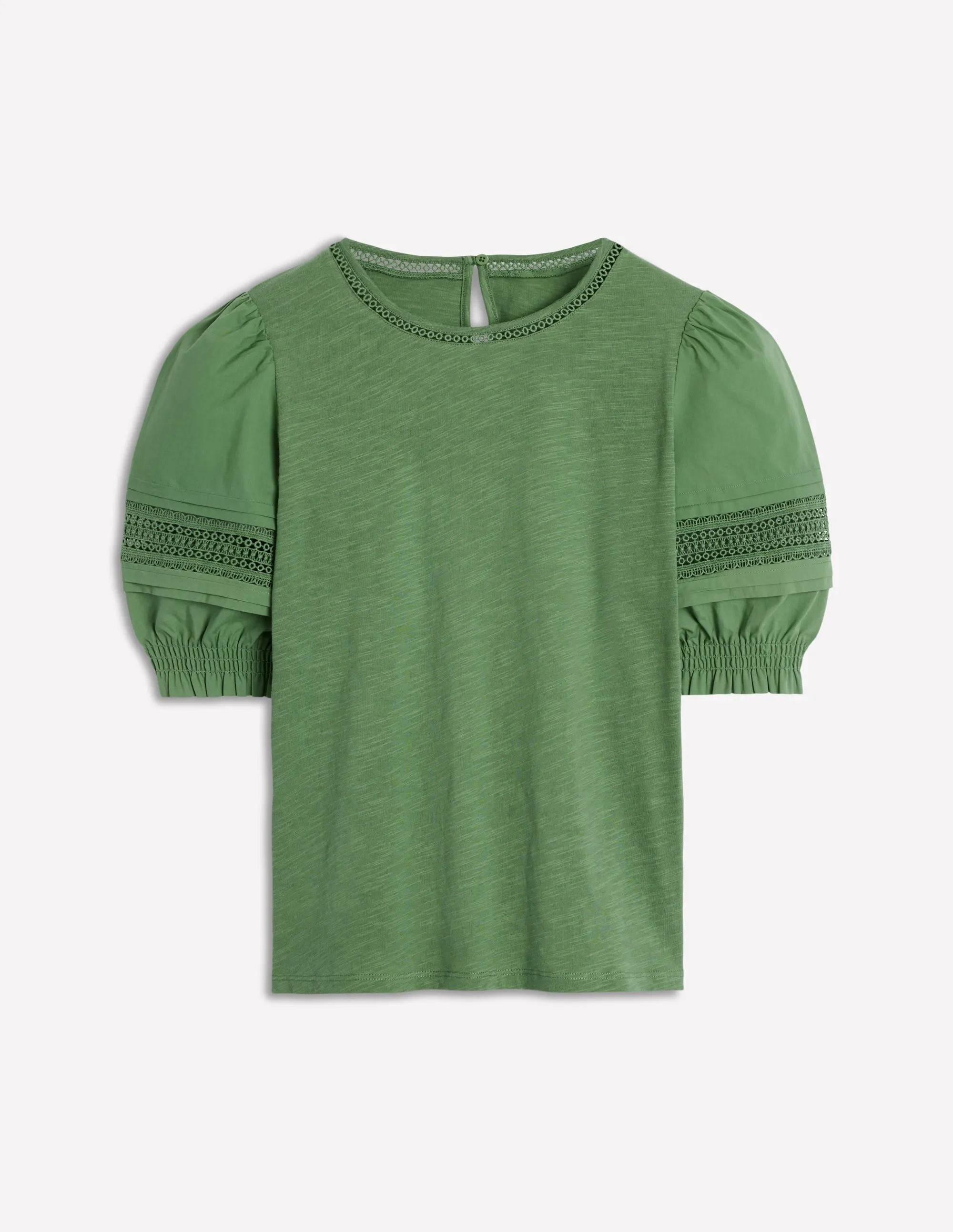 Wool Sweater FlexibleCollar Lottie Puff Sleeve Top-Newt Green