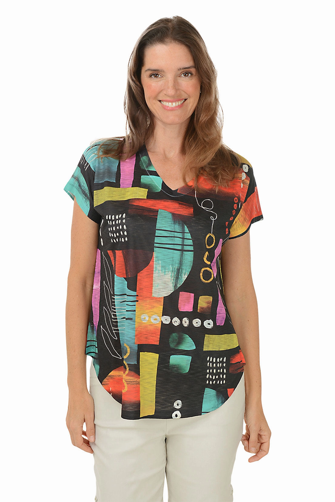 Unstructured Silhouette Soft Touch Feel Geneva Short Sleeve Slub Knit Top