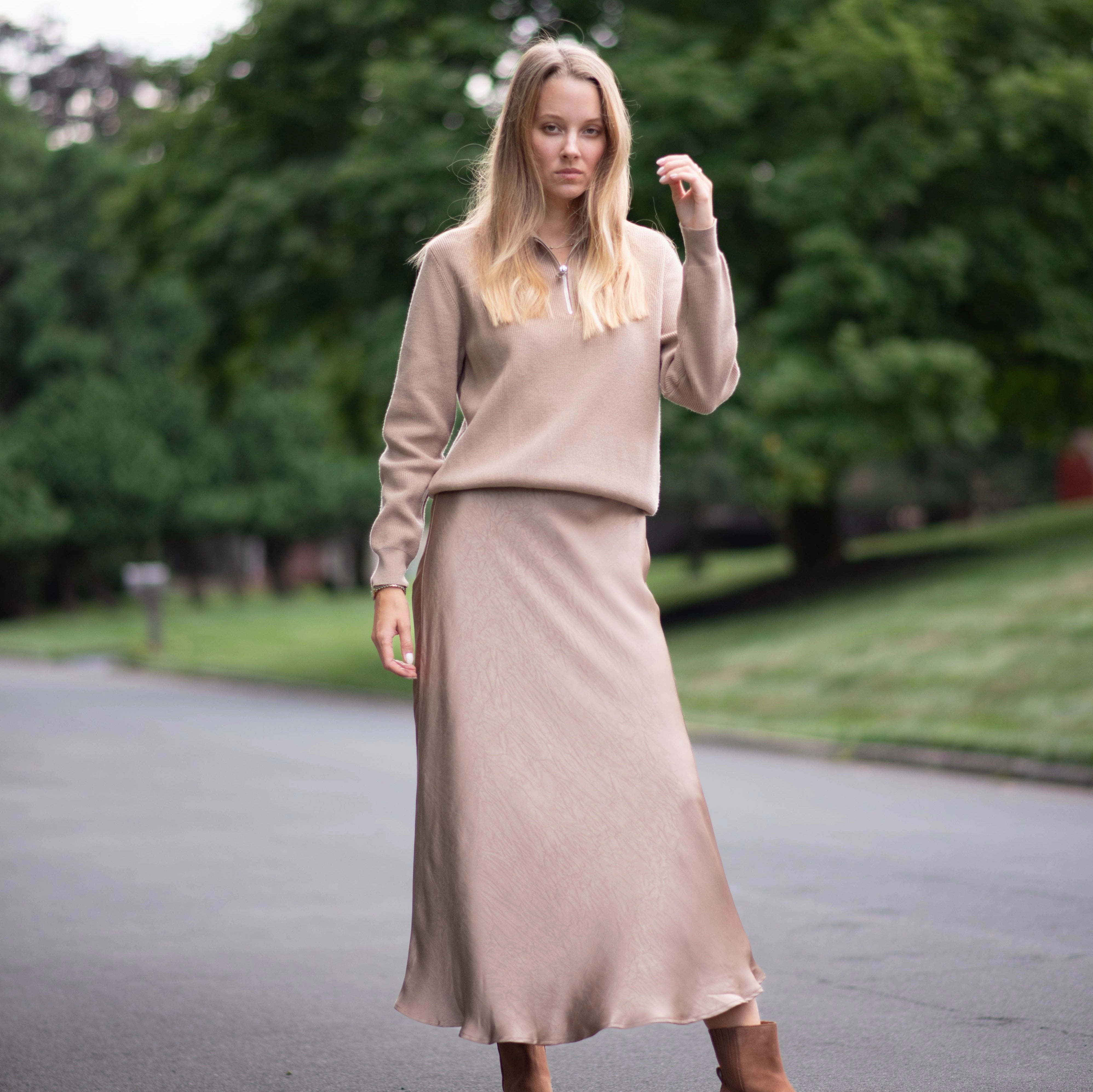 Family Celebration Crinkle Slip Skirt | Camel