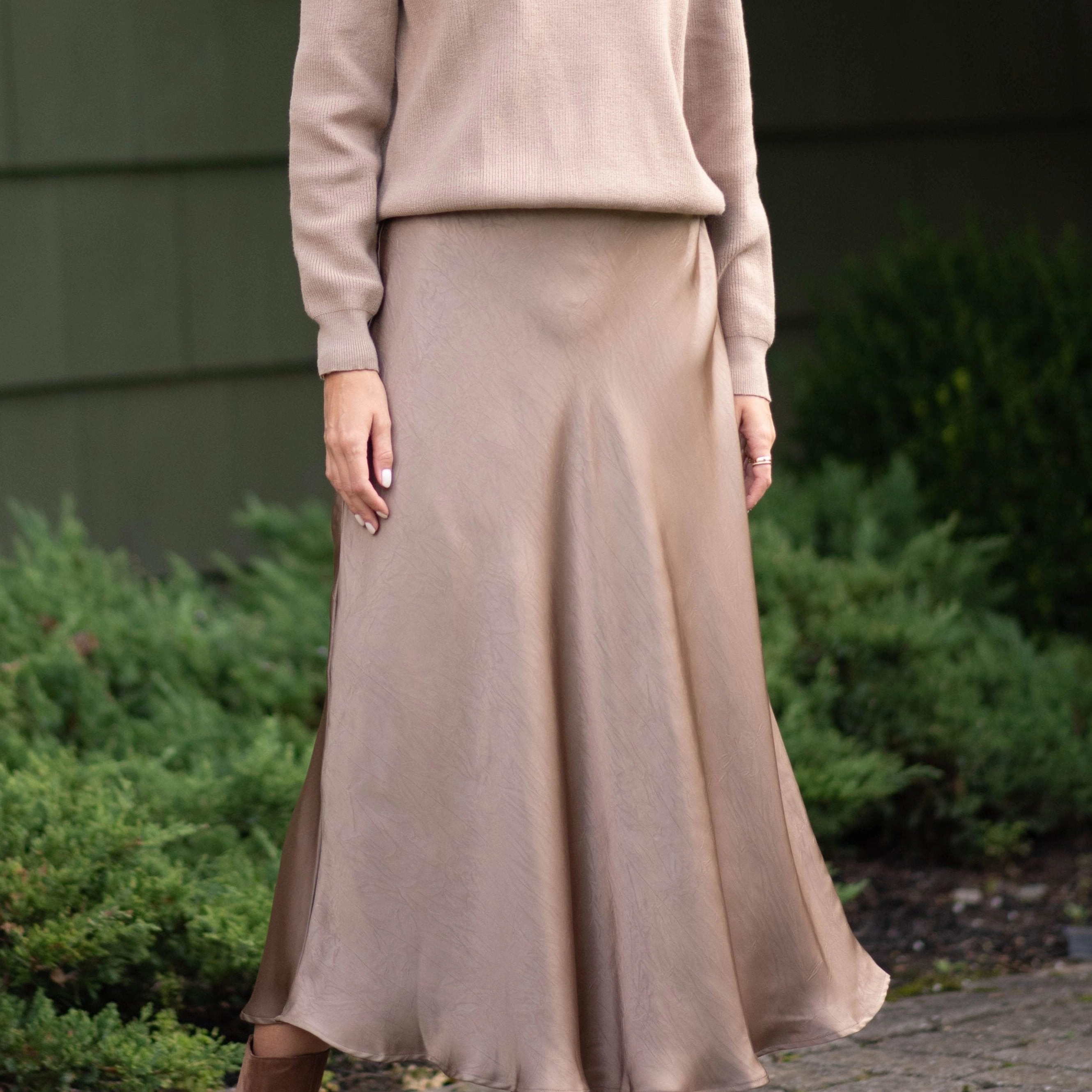 Minimalist Layering Crinkle Slip Skirt | Camel