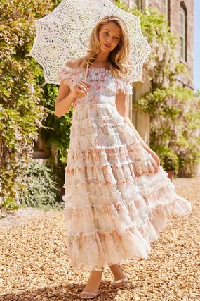 Madame Rose Elodie Off-Shoulder Ankle Gown Layer Light Modern Movement