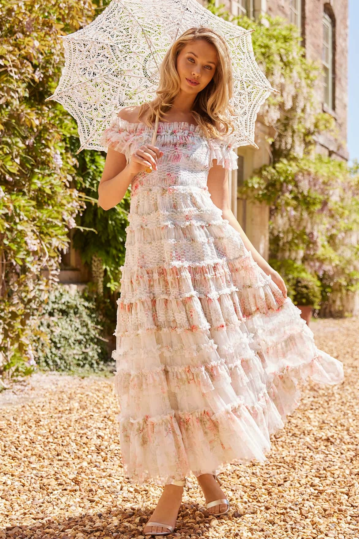 Madame Rose Elodie Off-Shoulder Ankle Gown Layer Light Modern Movement