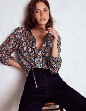 LowImpact Dye Process Sustainable Production Methods Georgia Smocked Jersey Top-Navy and Multi, Flowerbed