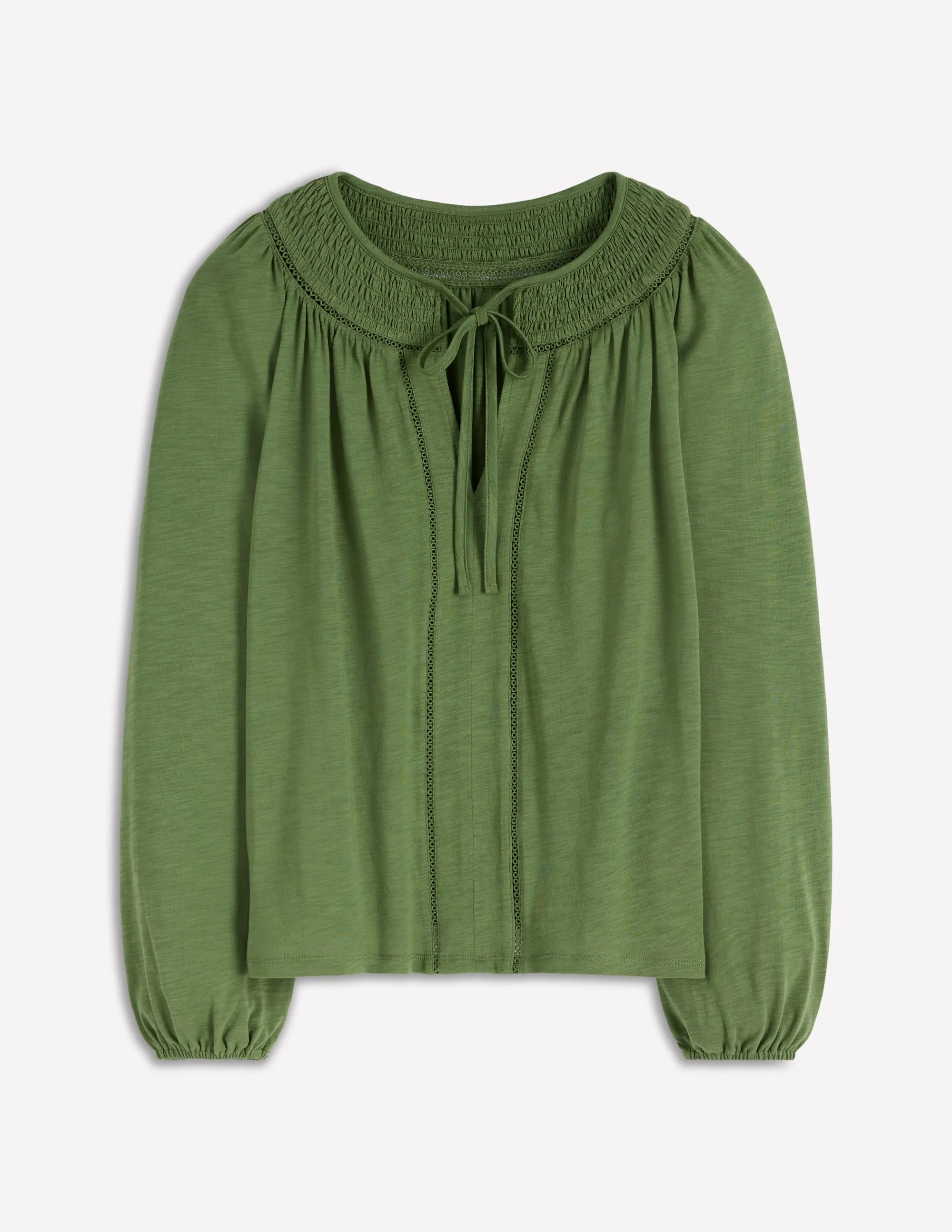 Thermal Insulation Core Soft Blended Fabric Georgia Smocked Jersey Top-Safari Green