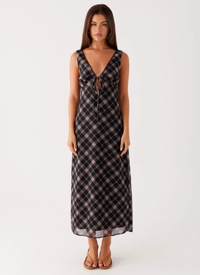 Gianna Midi Dress - Taupe Check
