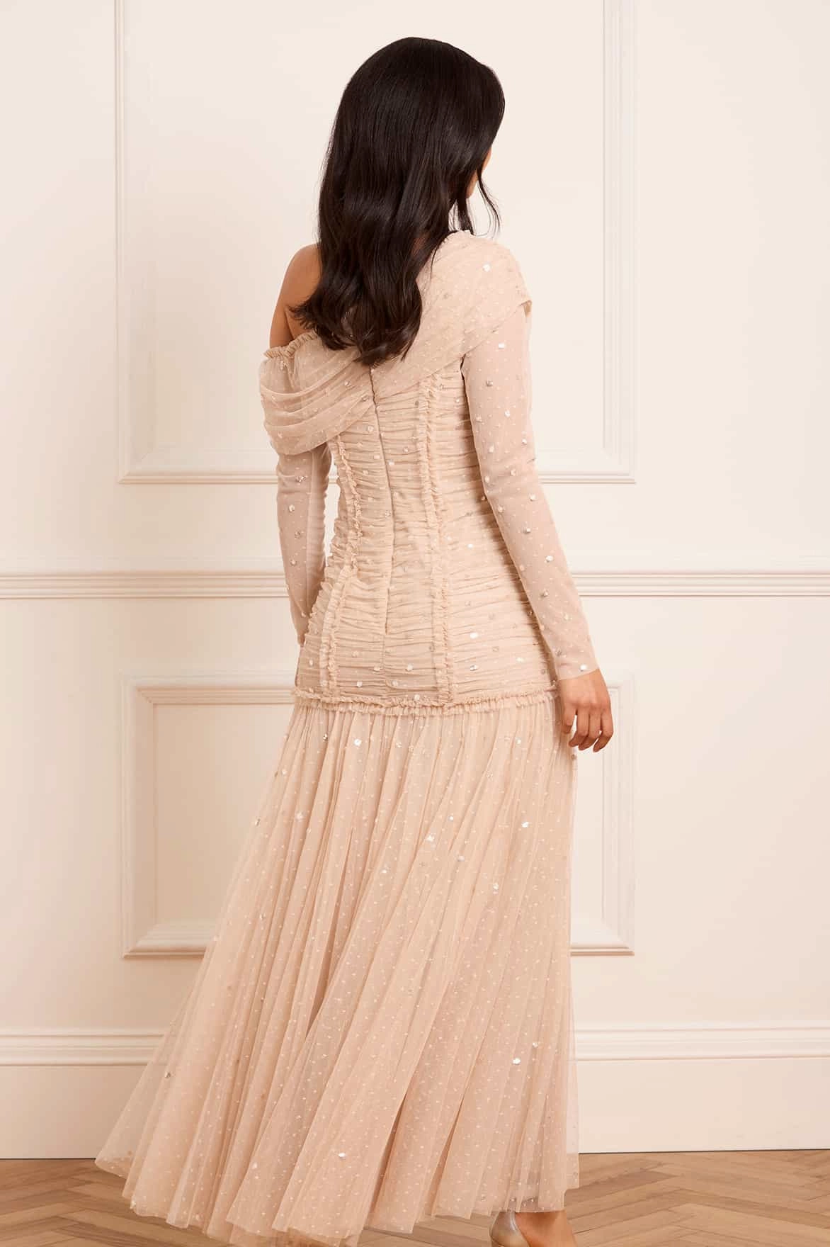 Gigi Dot One-Shoulder Rouched Gown AntiFrayEdging