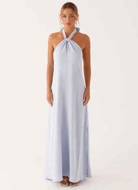 Golden Child Linen Maxi Dress - Blue