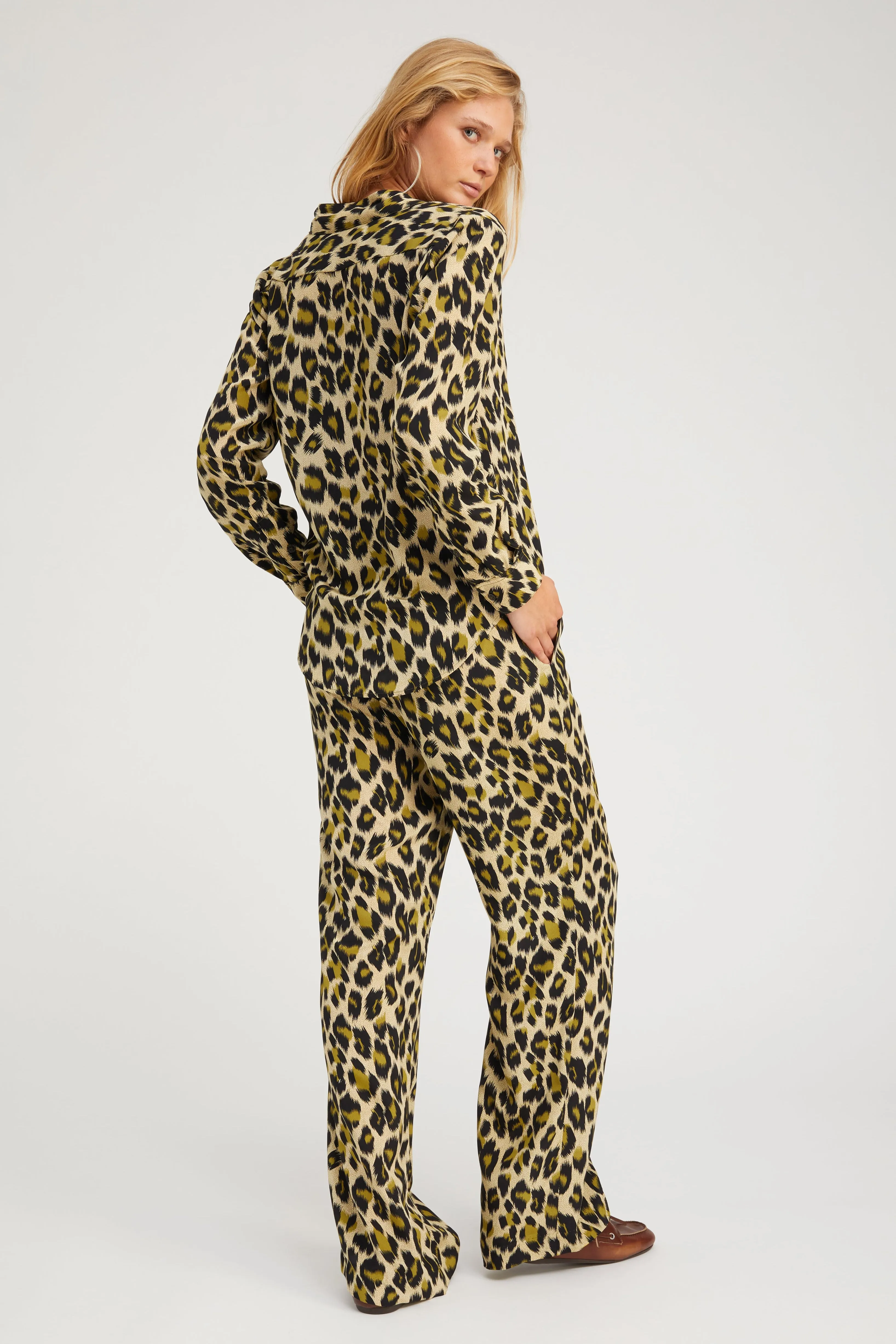 Green Leopard Silk Fitted Button Down All-Purpose Wear