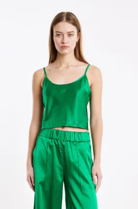 HighNeck Green Silk Cropped Cami