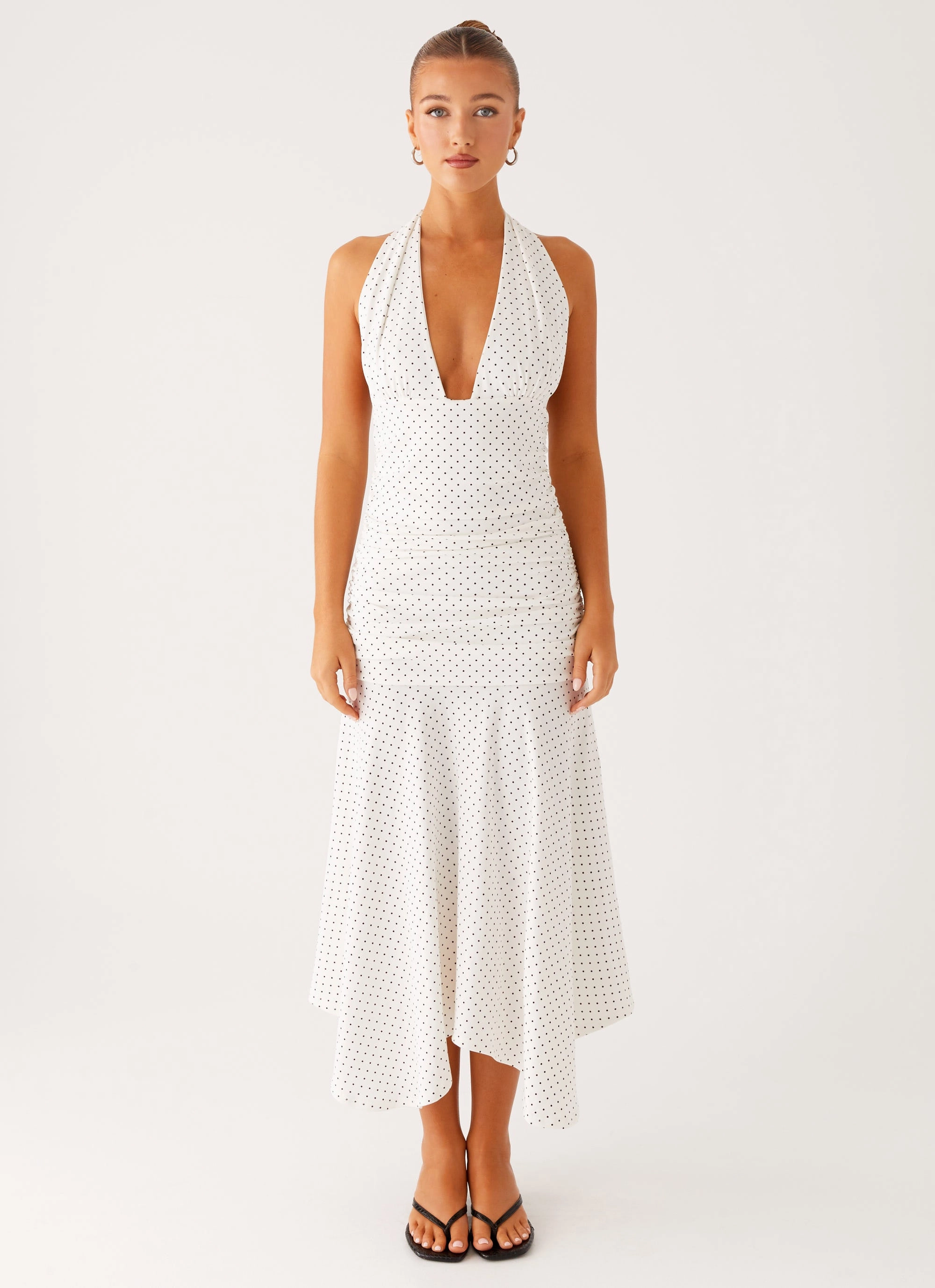 Grettana Halter Neck Midi Dress - White Polka Dot