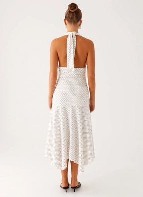 Grettana Halter Neck Midi Dress - White Polka Dot
