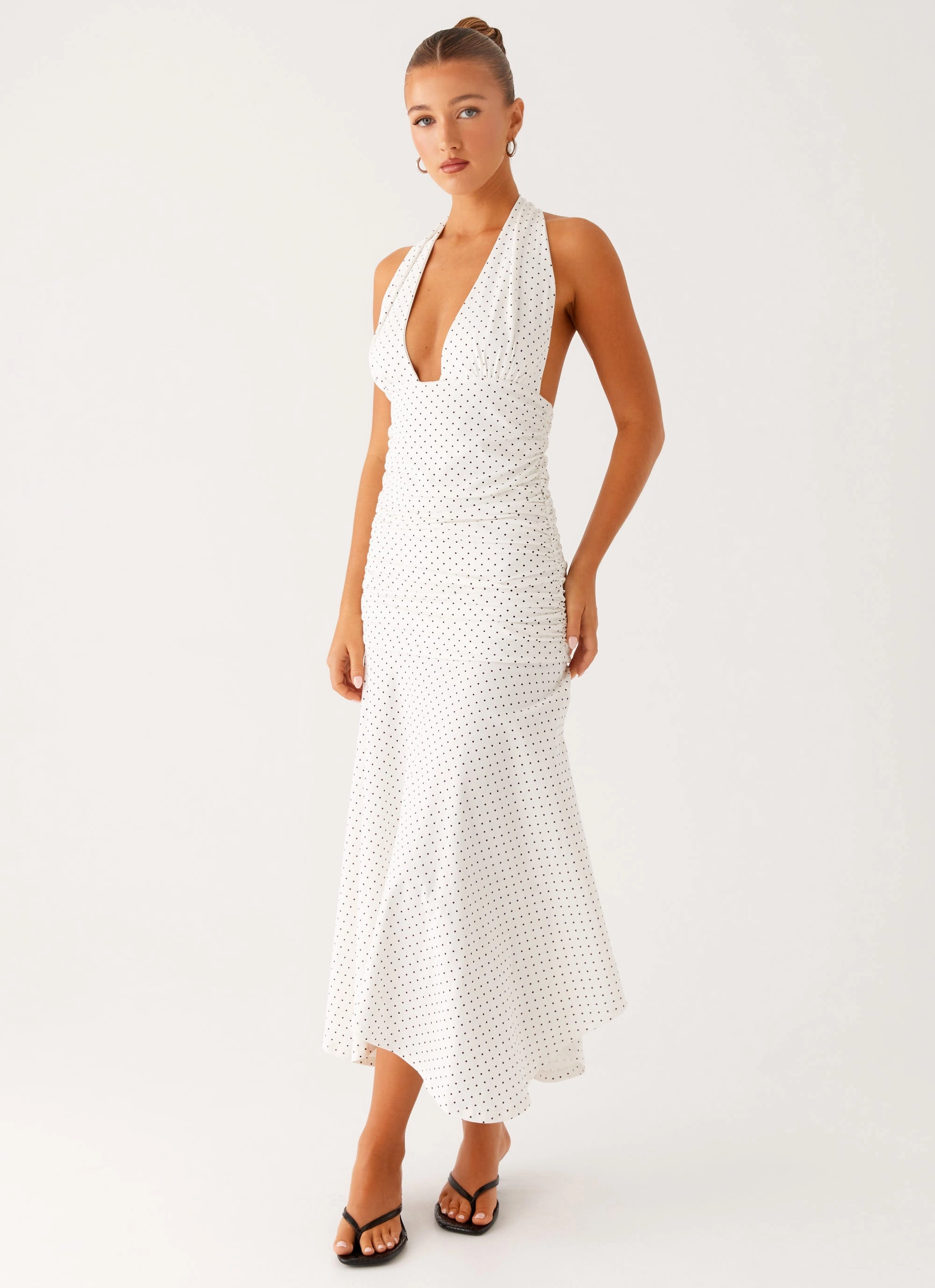 Grettana Halter Neck Midi Dress - White Polka Dot