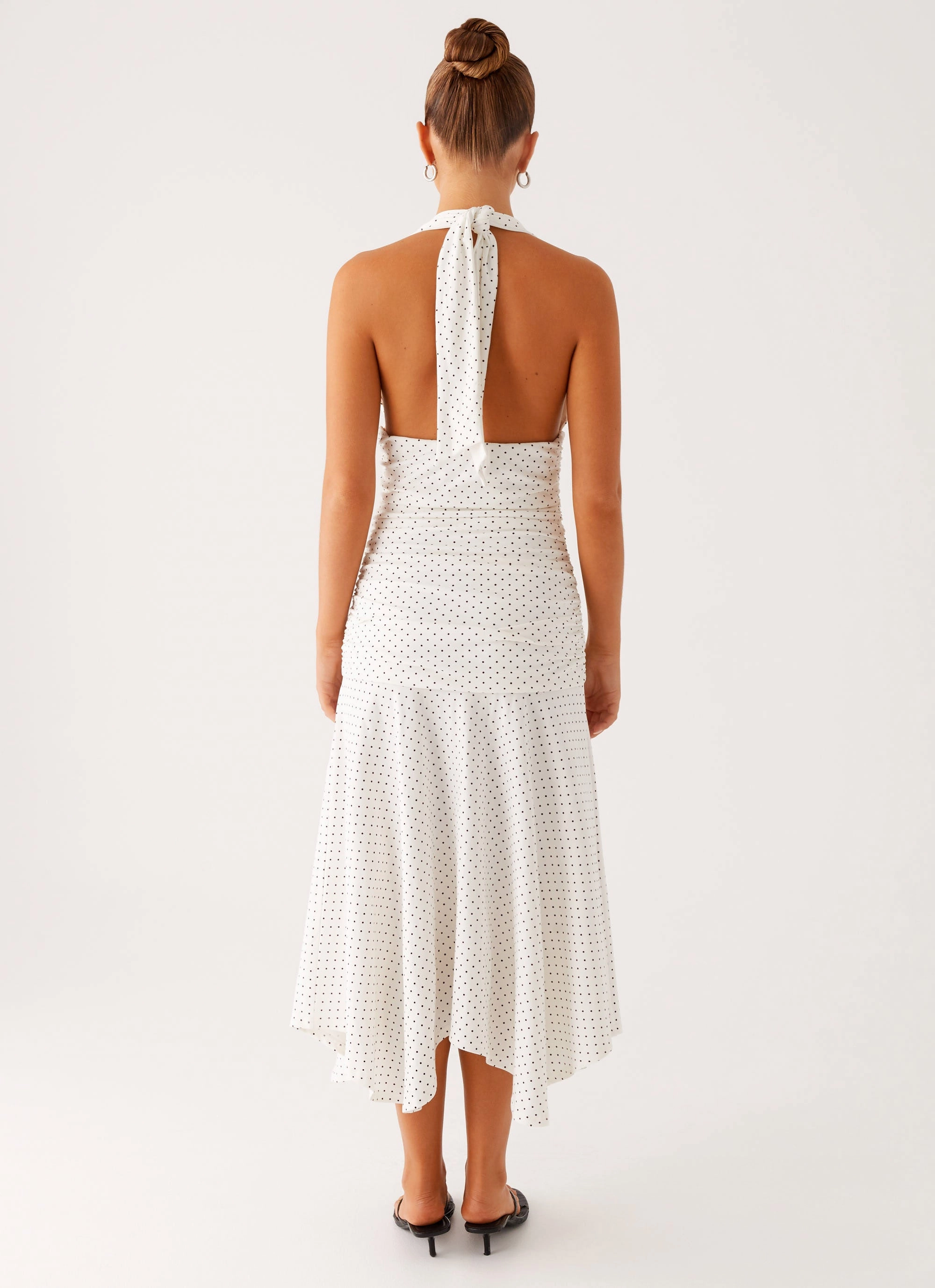 Grettana Halter Neck Midi Dress - White Polka Dot