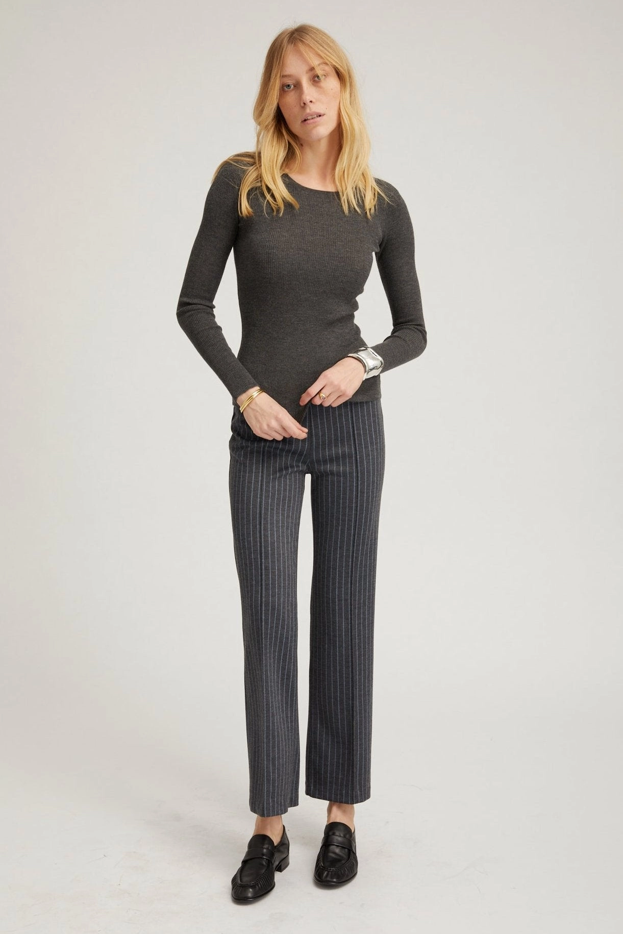 Grey Cashmere Long Sleeve Baby Tee Noise Reducing Fabric Treatment