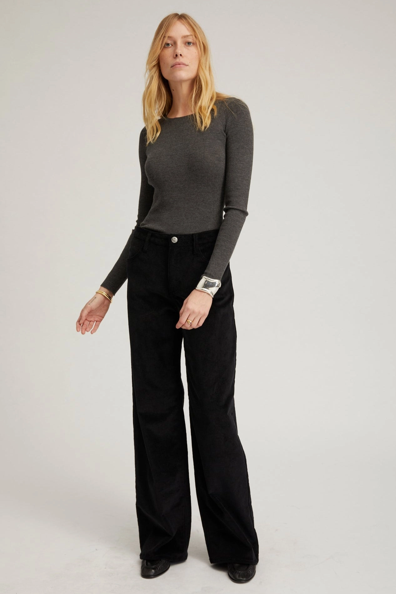 Modern Polo Recycled Material Blend Grey Cashmere Long Sleeve Baby Tee