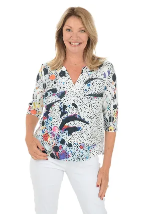 Dream World High-Low Eyelet Top Fun Design WideNeckline