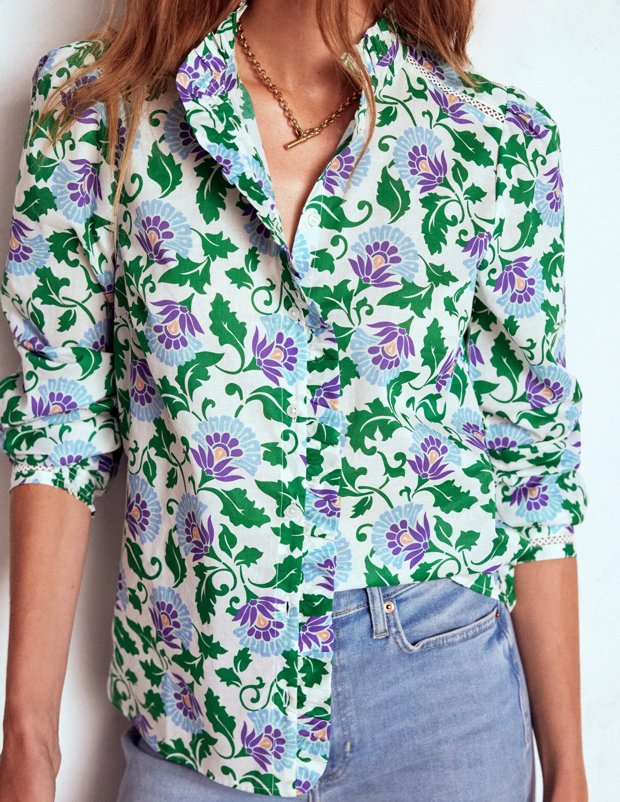 Helena Cotton Top-Rich Emerald, Ornate Vine Comfortable Fabric Two Tone Texture Effect