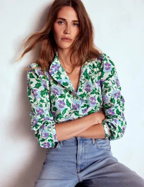 Helena Cotton Top-Rich Emerald, Ornate Vine Versatile Layering Piece All Season Wear Fabric