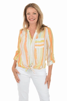 Habanero Stripe Button-Front Blouse AntiPill Finish