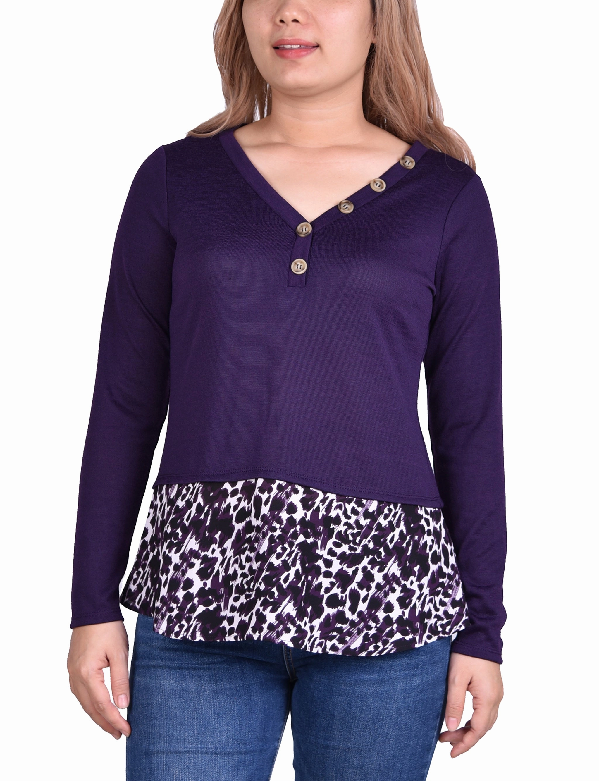 DoubleStitching ComfortStretch Hacci Top With Printed Hem Inset