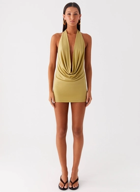 Haisley Cowl Mini Dress - Lime Green