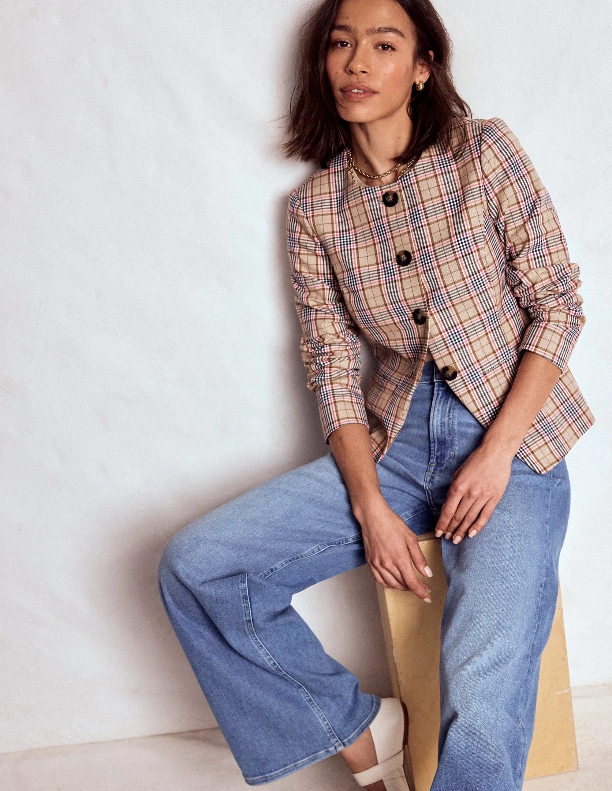 Hampstead Check Blazer-Brown, Pink & Navy  Check Moisture Managing Layer Modern Edge