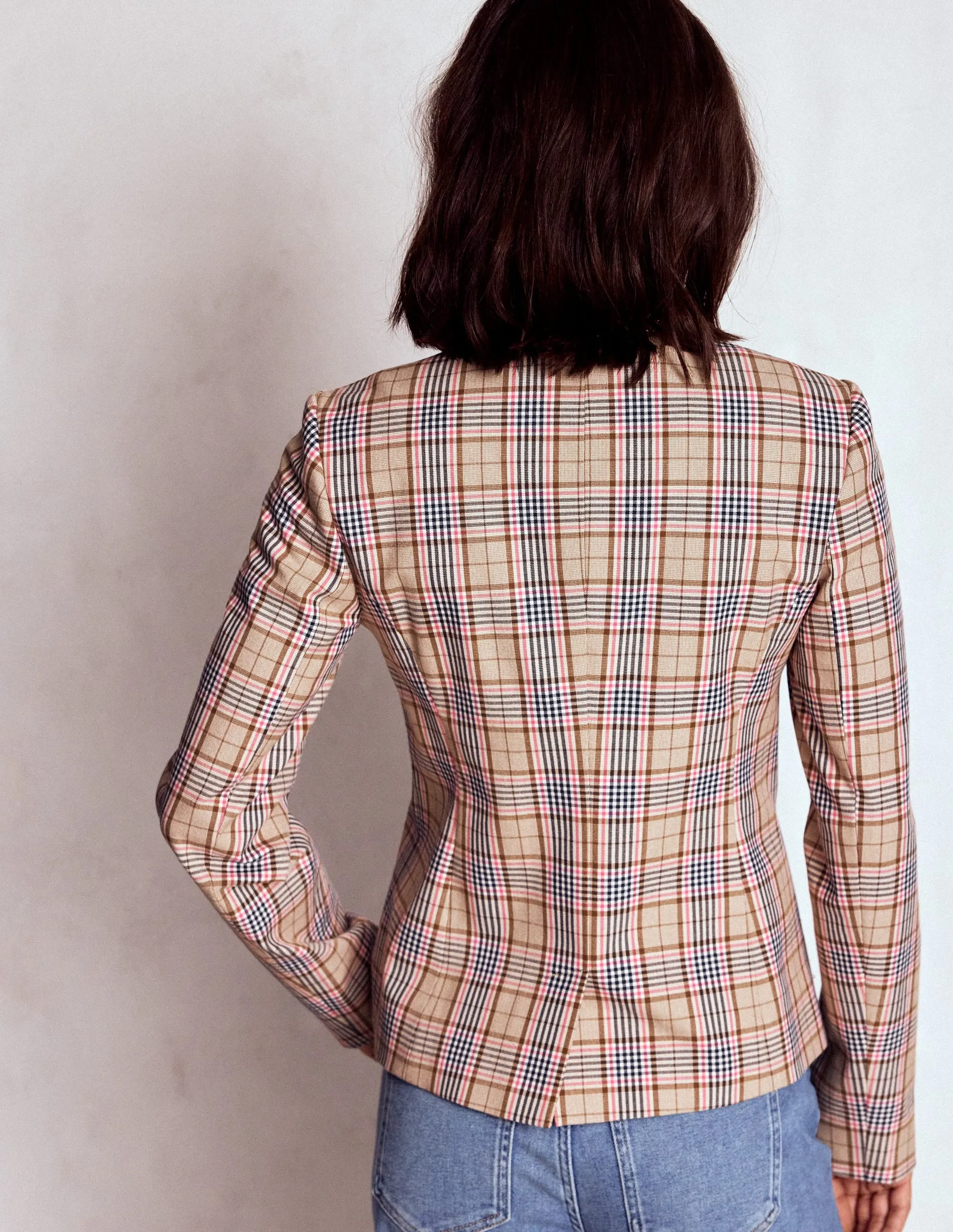 Hampstead Check Blazer-Brown, Pink & Navy  Check Ergonomic Armhole Cut Aramid Fiber Reinforcement