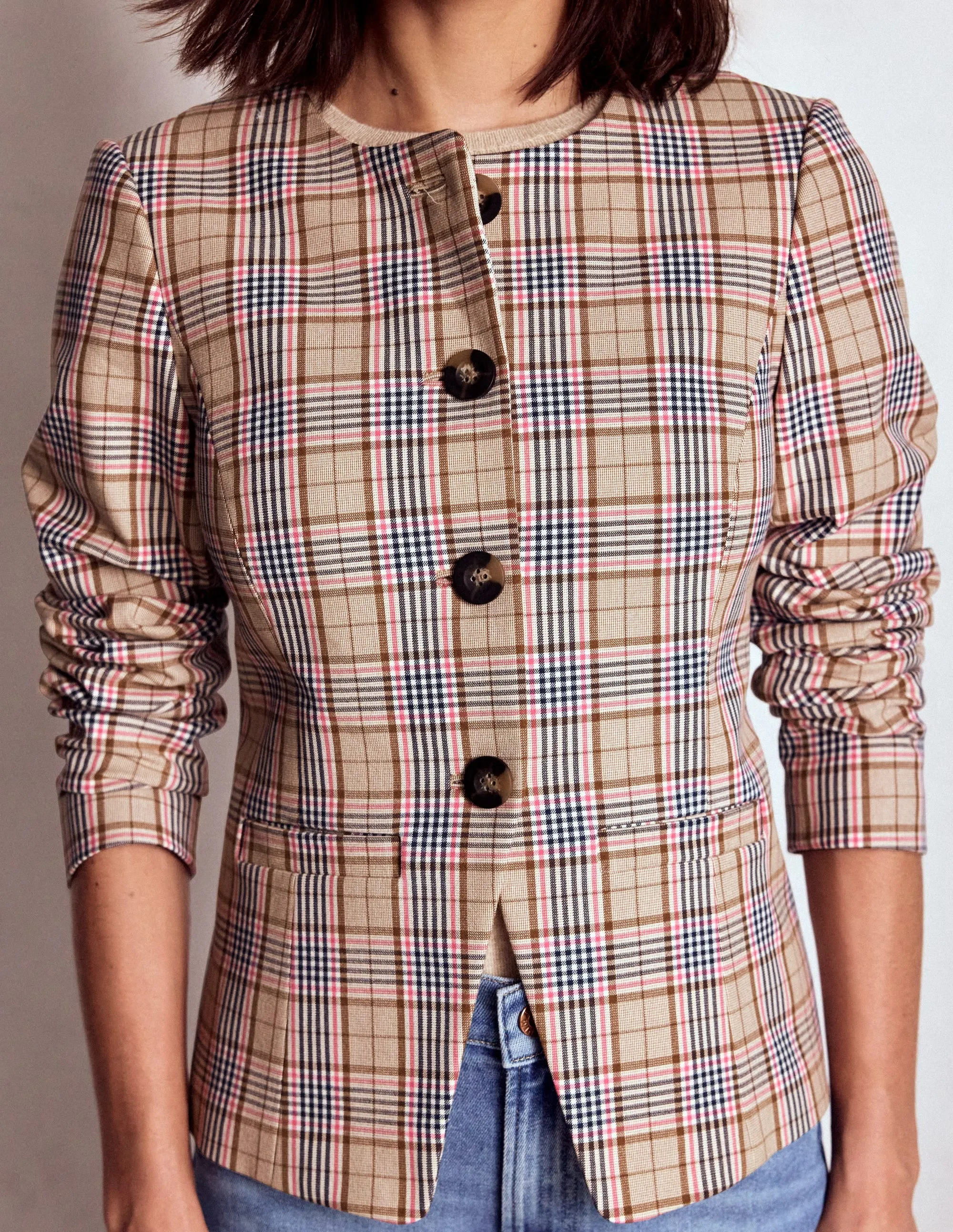 Waterproof Technology Hampstead Check Blazer-Brown, Pink & Navy  Check