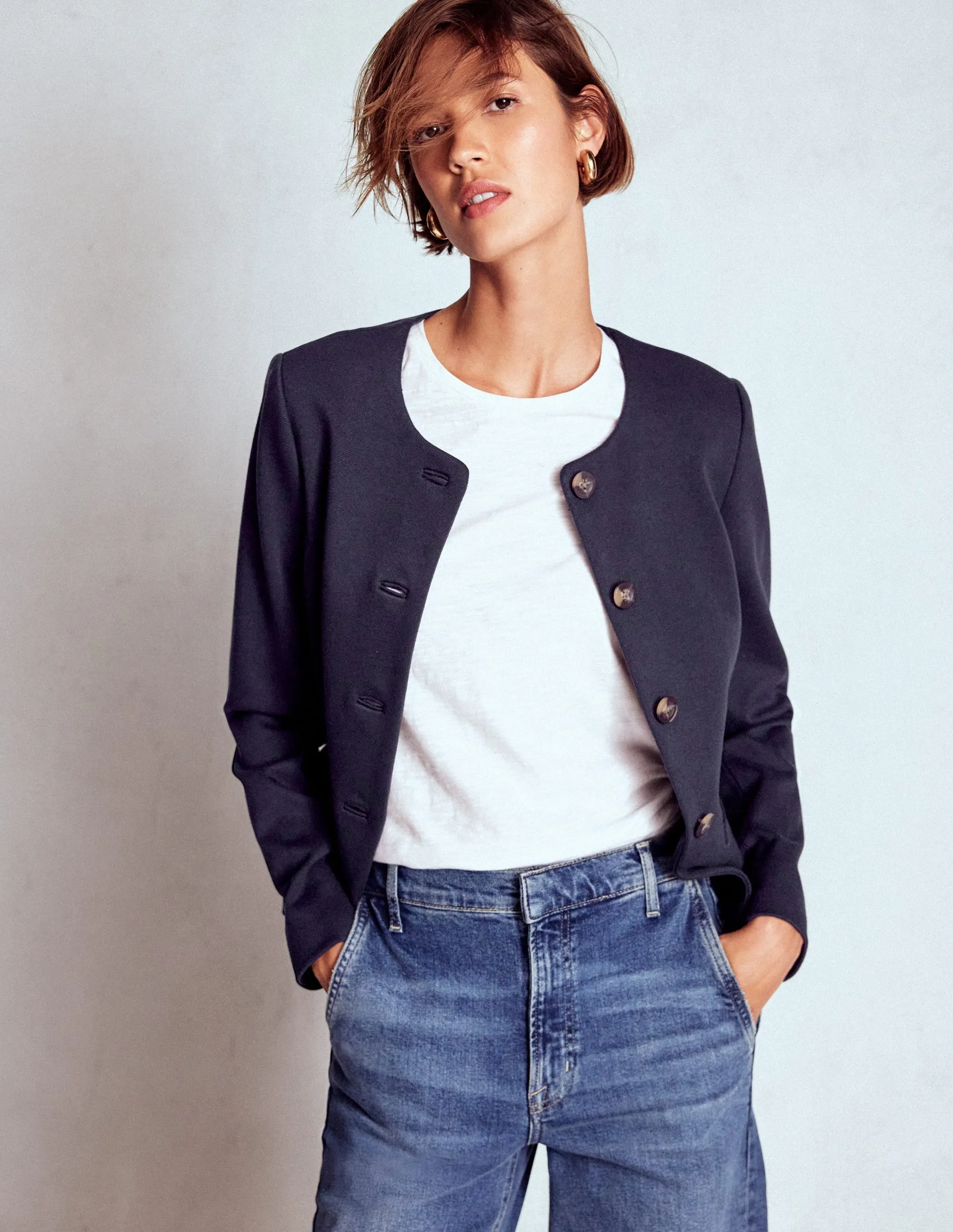 Quick Dry Fabric Hampstead Ponte Twill Blazer-Navy