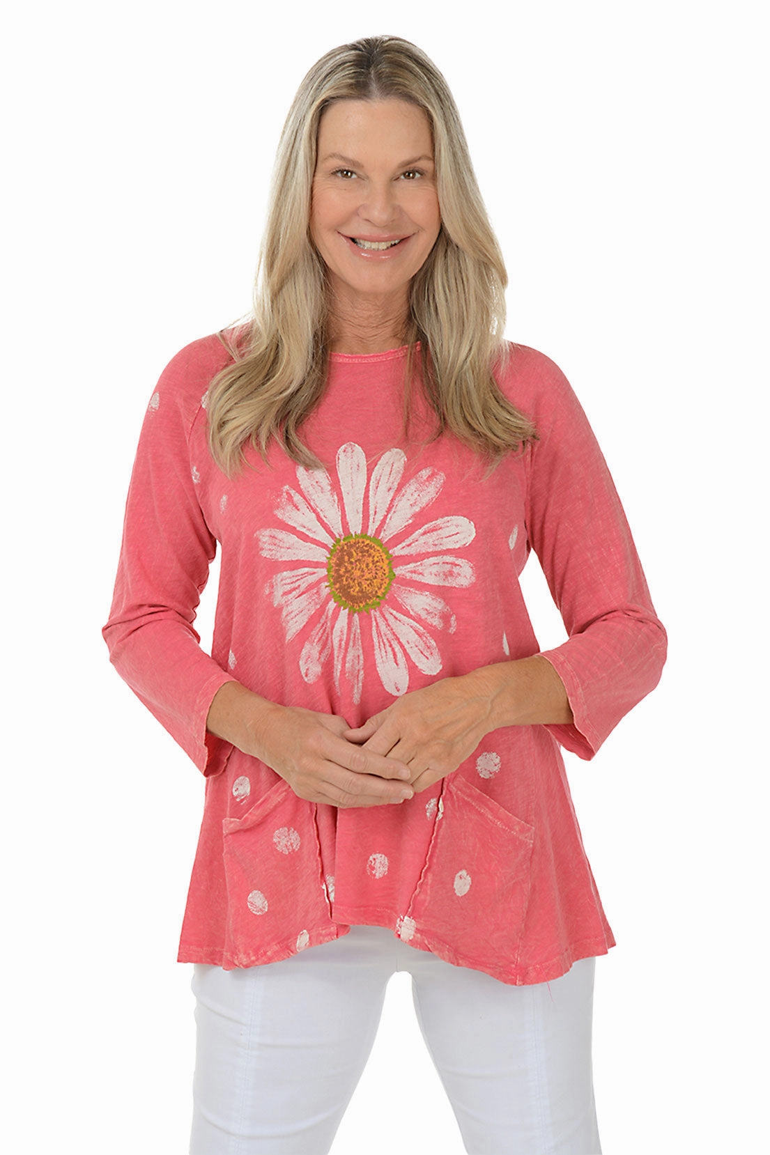 Versatile Style Happy Days Mineral Wash Double Pocket Knit Top