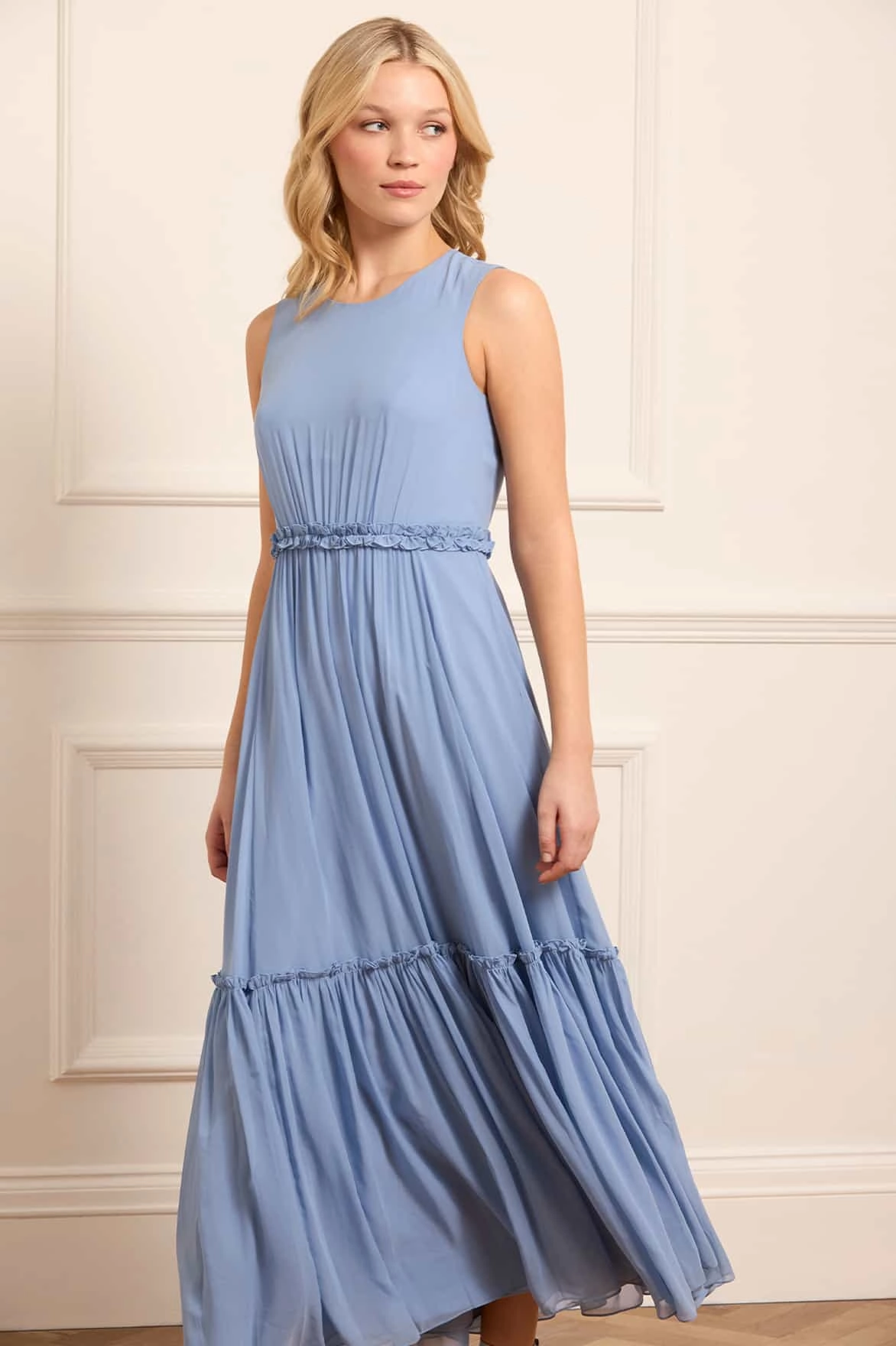 Harper Chiffon Cape Ankle Gown Textured Flow