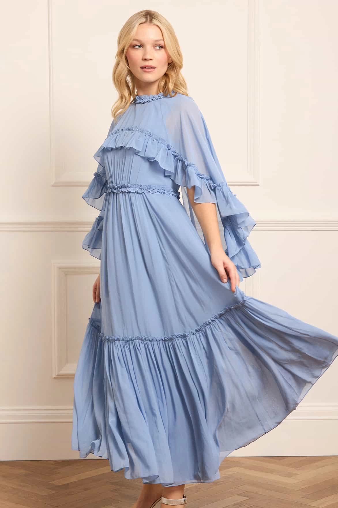 Harper Chiffon Cape Ankle Gown Gentle Look Calm Grace