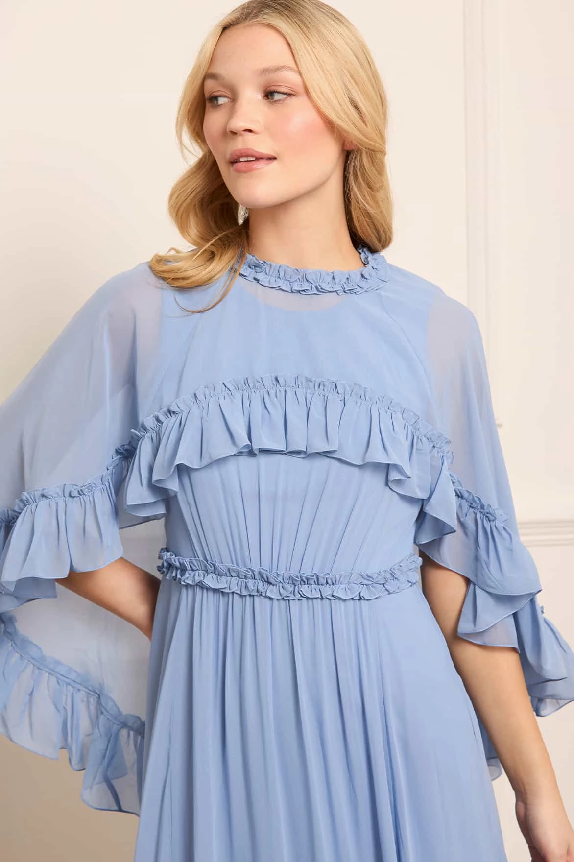 Harper Chiffon Cape Ankle Gown Comfort Stretch Breathable Material