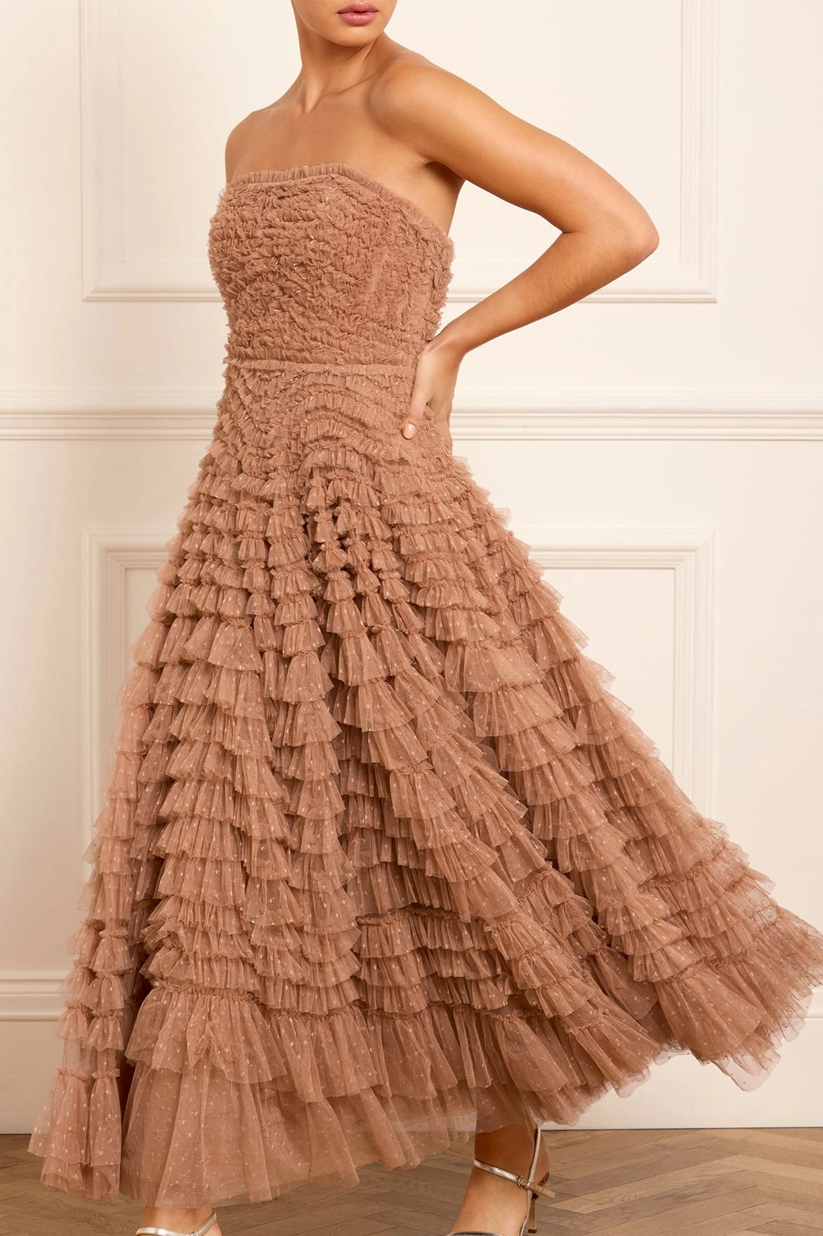 Hattie Ruffle Strapless Ankle Gown Effortless Comfort