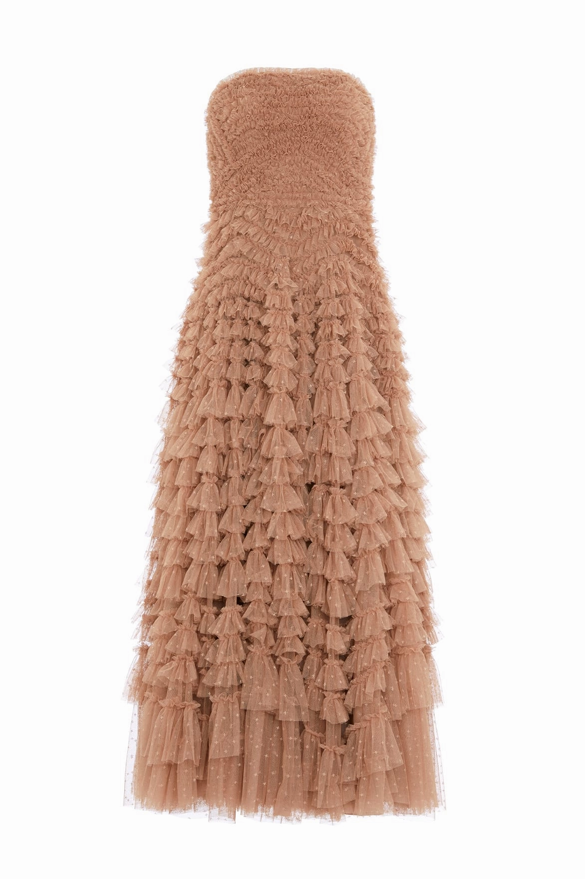 Hattie Ruffle Strapless Ankle Gown Ruffle-Detail