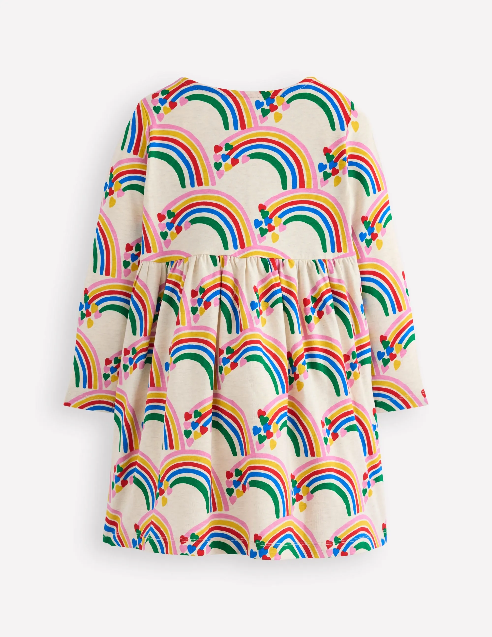 Comfortable and Fashionable Heart Pocket Fun Jersey Dress-Oatmeal Marl Rainbow Hearts