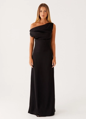 Heart Of Glass Satin Maxi Dress - Black