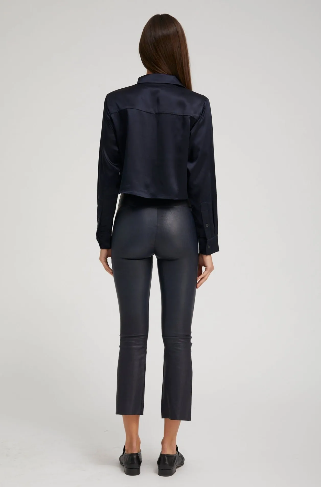 Navy Silk Cropped Button Down BiodegradableFabric