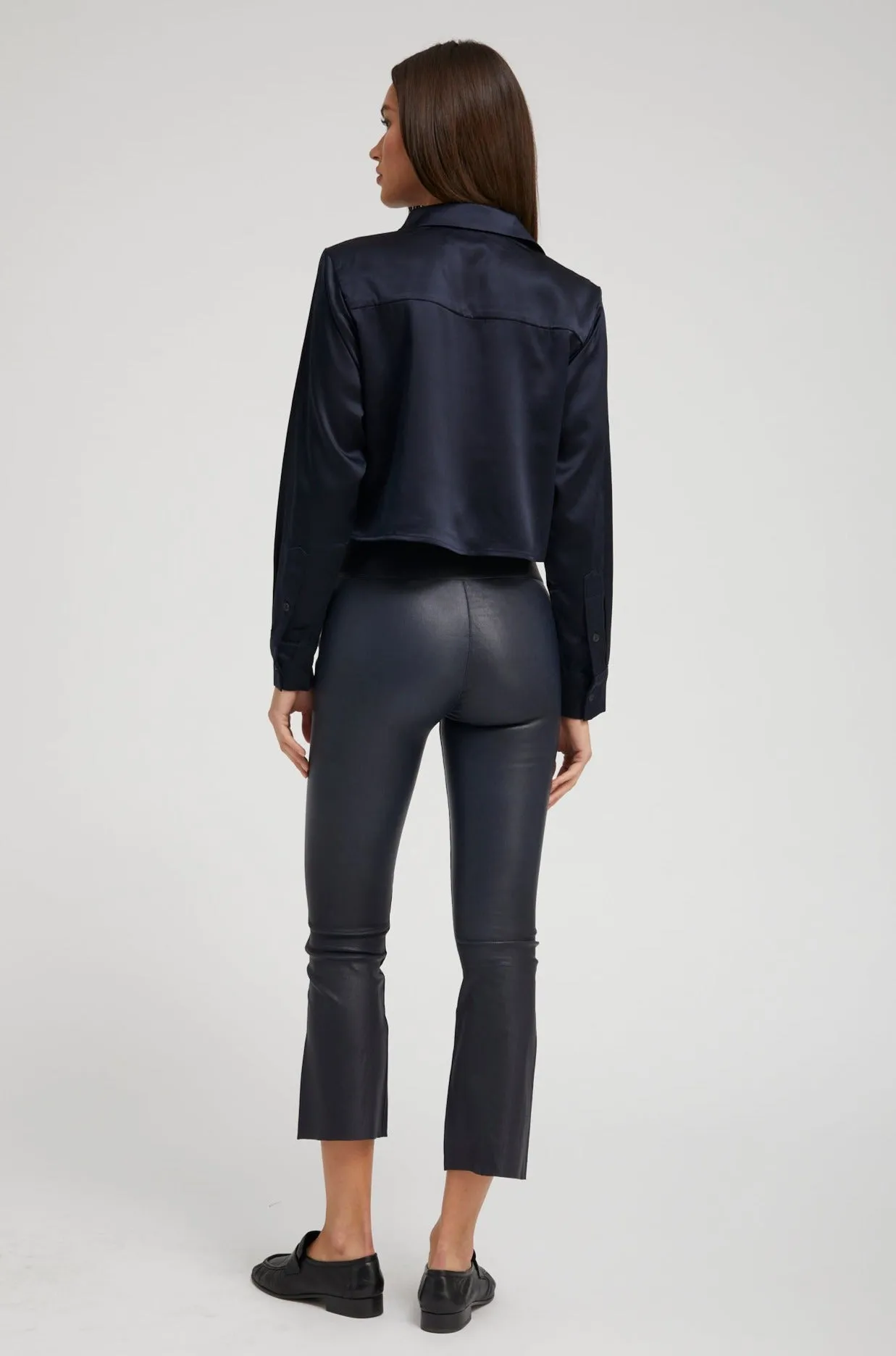 Casual Jacket Ultraviolet Protection Fabric Navy Silk Cropped Button Down