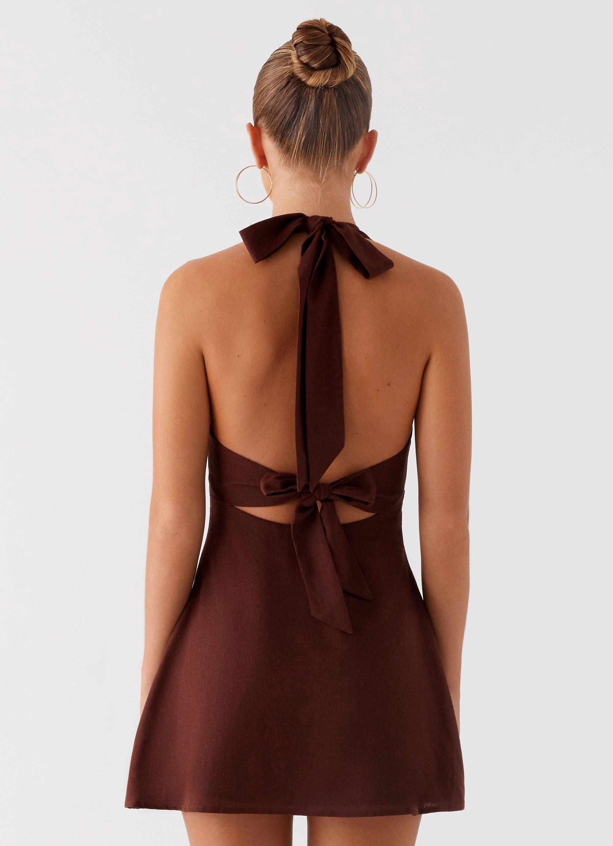 Heavy Hearted Linen Mini Dress - Brown