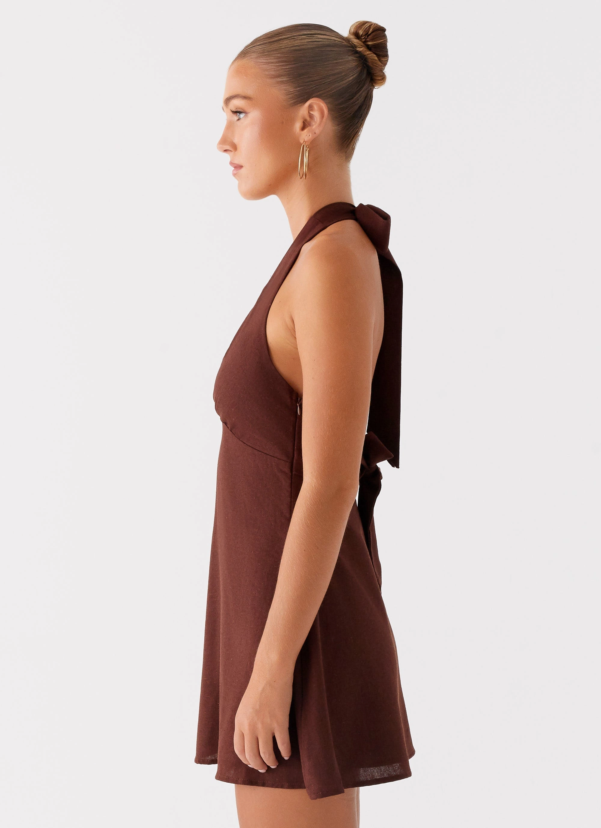 Heavy Hearted Linen Mini Dress - Brown