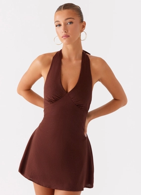 Heavy Hearted Linen Mini Dress - Brown