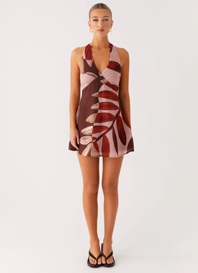 Heavy Hearted Linen Mini Dress - Cinnamon Palm