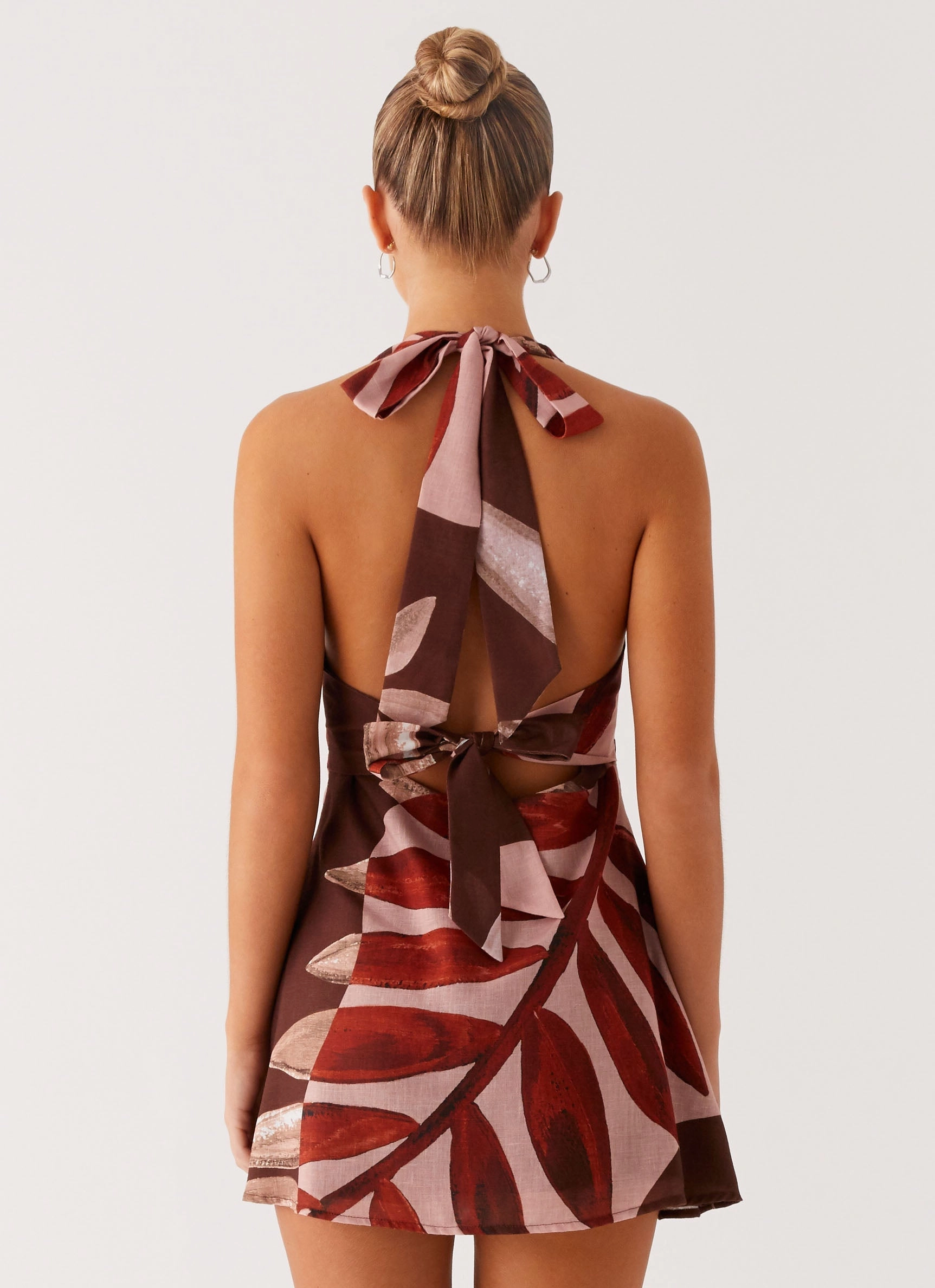 Heavy Hearted Linen Mini Dress - Cinnamon Palm