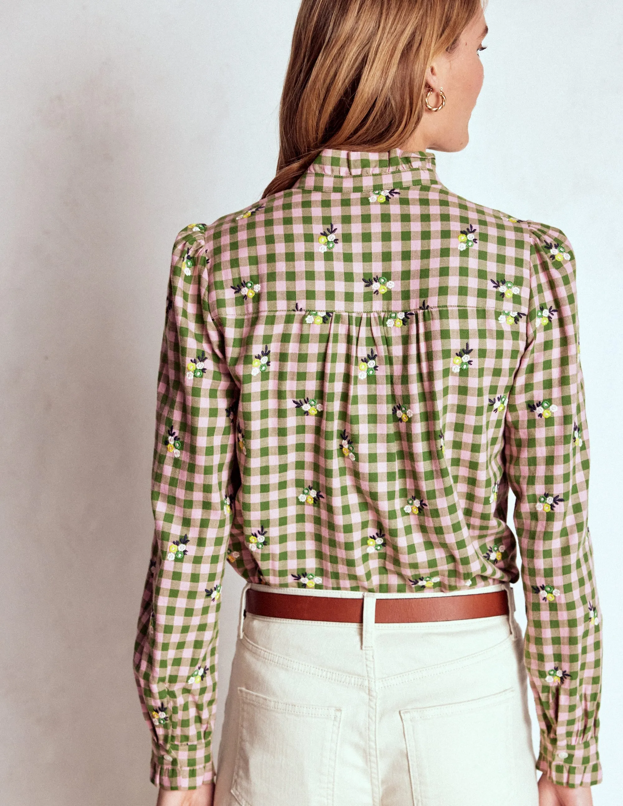 Helena Brushed Cotton Top-Green and Pink Floral Check HighDensityFoam Yarn Dyed Pattern Cloth